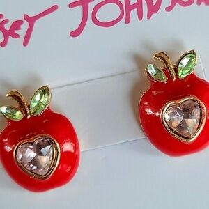 Gold and Red Apple Earrings Studs with Sparkling Accents Rhinestones 🍎 Cute !